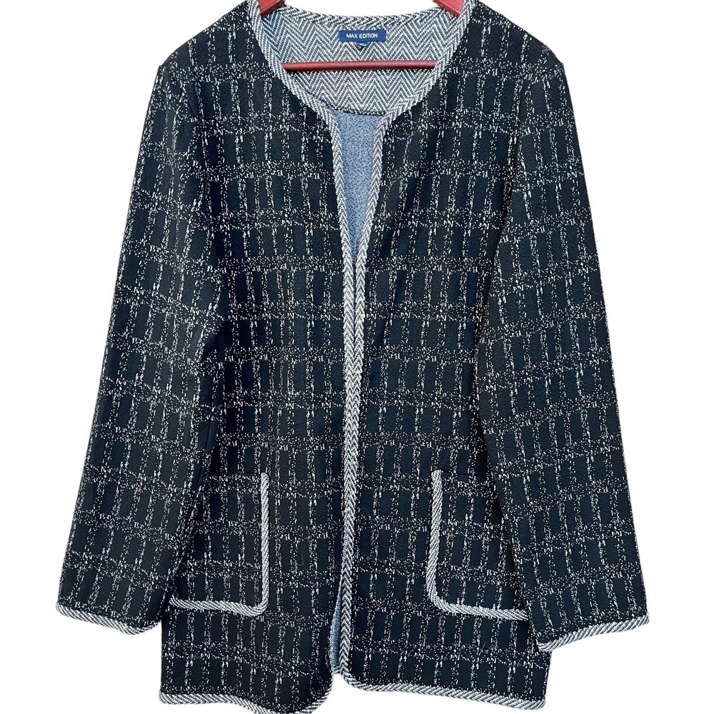 Max Edition Cardigan Sweater Jacket Womens XL Black White Geometric GrannieCore
